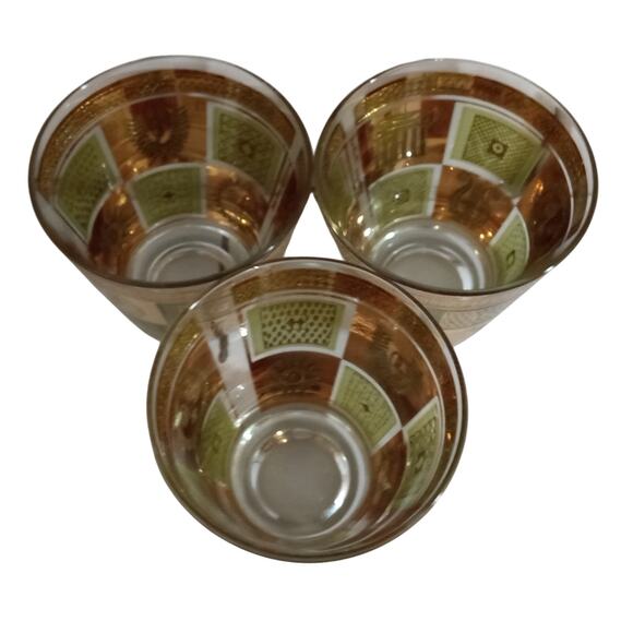 3 VTG Georges Briard Green 22K Gold Celestial Rocks Tumbler Glasses Greco - Picture 8 of 12